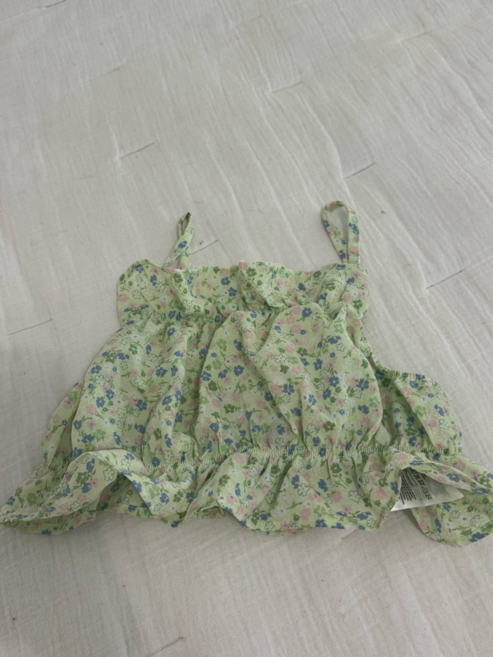 Divided Light Green Floral Crop Top